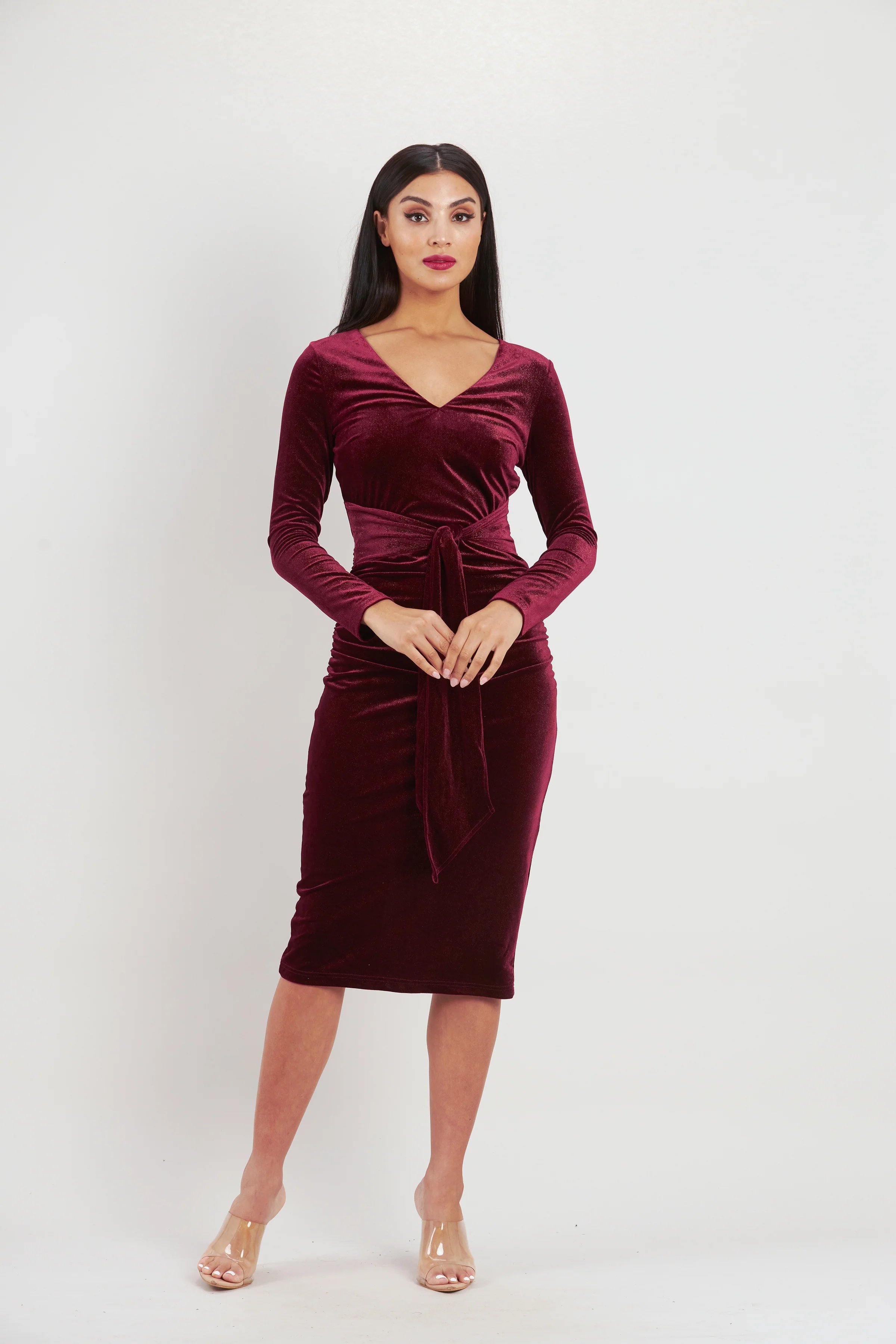 Sade Sleeve Dress - Wine BY ROMANCE