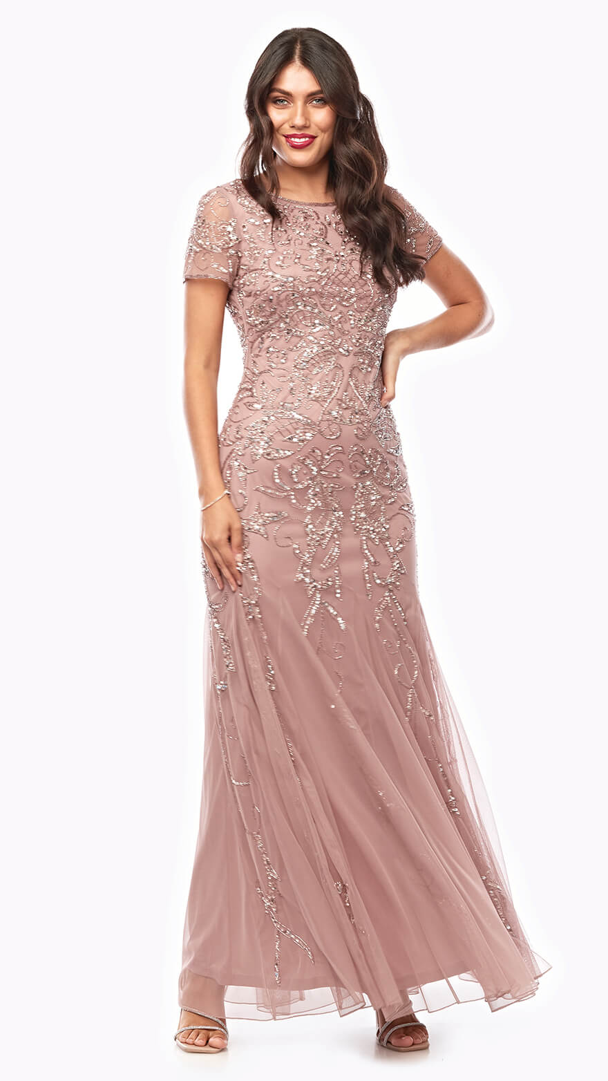 Z0271 long stretch mesh beaded dress by Zaliea