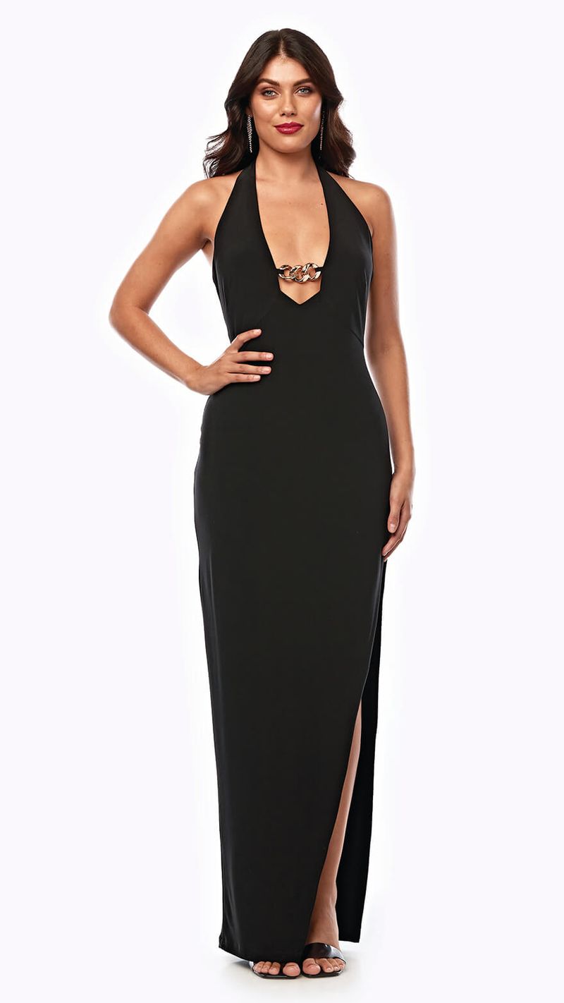 STYLE NO. Z0326 by Zaliea long stretch jersey dress with chain trim