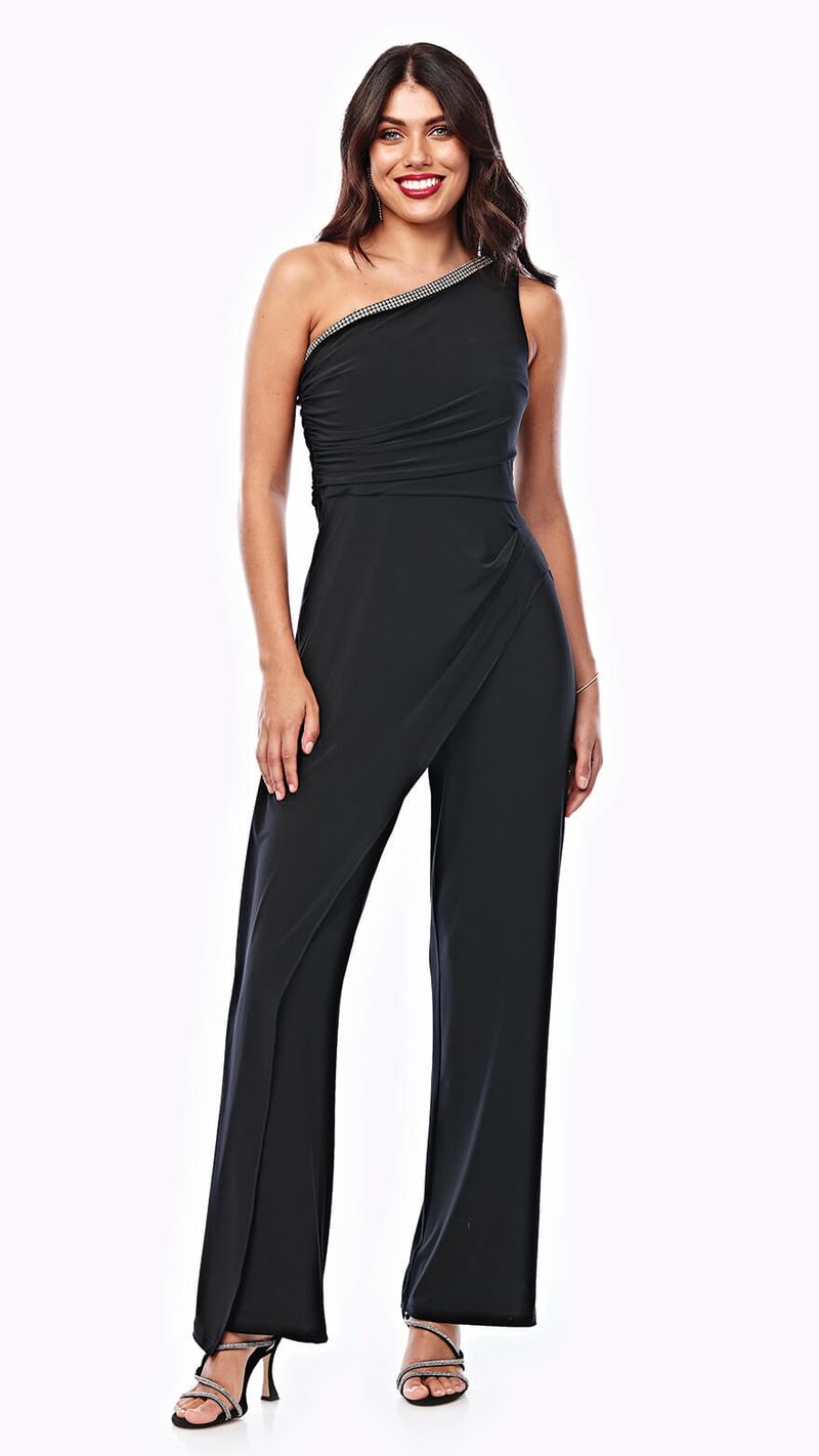 Z0337 by Zaliea stretch jersey pantsuit with diamante trim